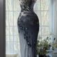 Glamorous Black Beaded Mermaid Prom Gown Spaghetti Strap Ruched Evening Dress DP8128