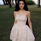 Vintage White Lace Strapless A-Line Homecoming Dress Party Dress Cocktail Dress DP6711