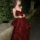 Glamorous Burgundy Spaghetti Strap Sequin Ruffled Sweet 15 Quinceanera Ball Gown DP7919