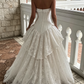 Romantic Strapless Corset Tiered Lace Floral A-Line Wedding Dress DP8617