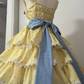 Cute Yellow Floral Lace Hem Design Tiered Party Dress Homecoming Dress DP6243