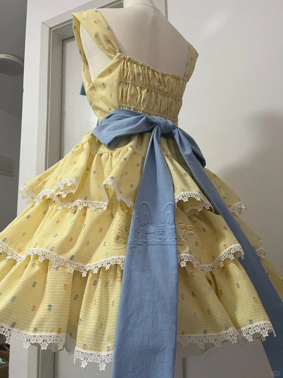 Cute Yellow Floral Lace Hem Design Tiered Party Dress Homecoming Dress DP6243