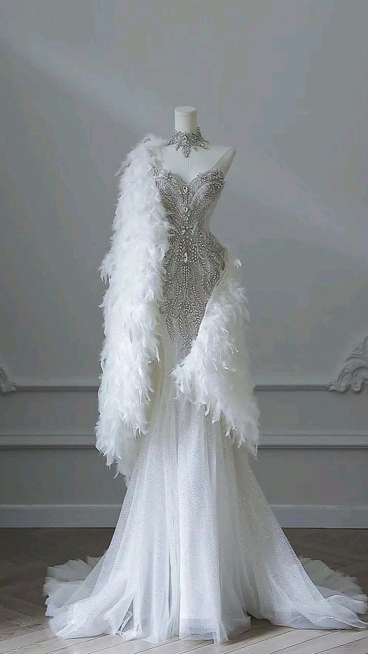 Elegant Beaded Sweetheart Mermaid Wedding Dress Romantic Feather Shawl Bridal Gown DP7034