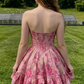 Vintage Pink Strapless Sweetheart Ruffle Floral A-Line Homecoming Dress DP8544