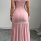 Elegant Pink Cross Off Shoulder Ruched Evening Gown Party Dress DP8582