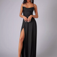 Dreamy Sage Satin Cowl Neck Spaghetti Strap Evening Dress Prom Dress with High Slit DP8139