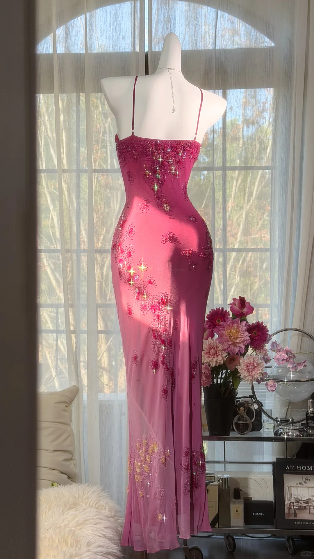 Glamorous Fuchsia Sequined Beaded Sweetheart Mermaid Prom Dress Spaghetti Strap Evening Dress DP8125