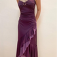 Dark Purple Spaghetti Straps Ruffles Vintage Long Prom Dress, DP3747