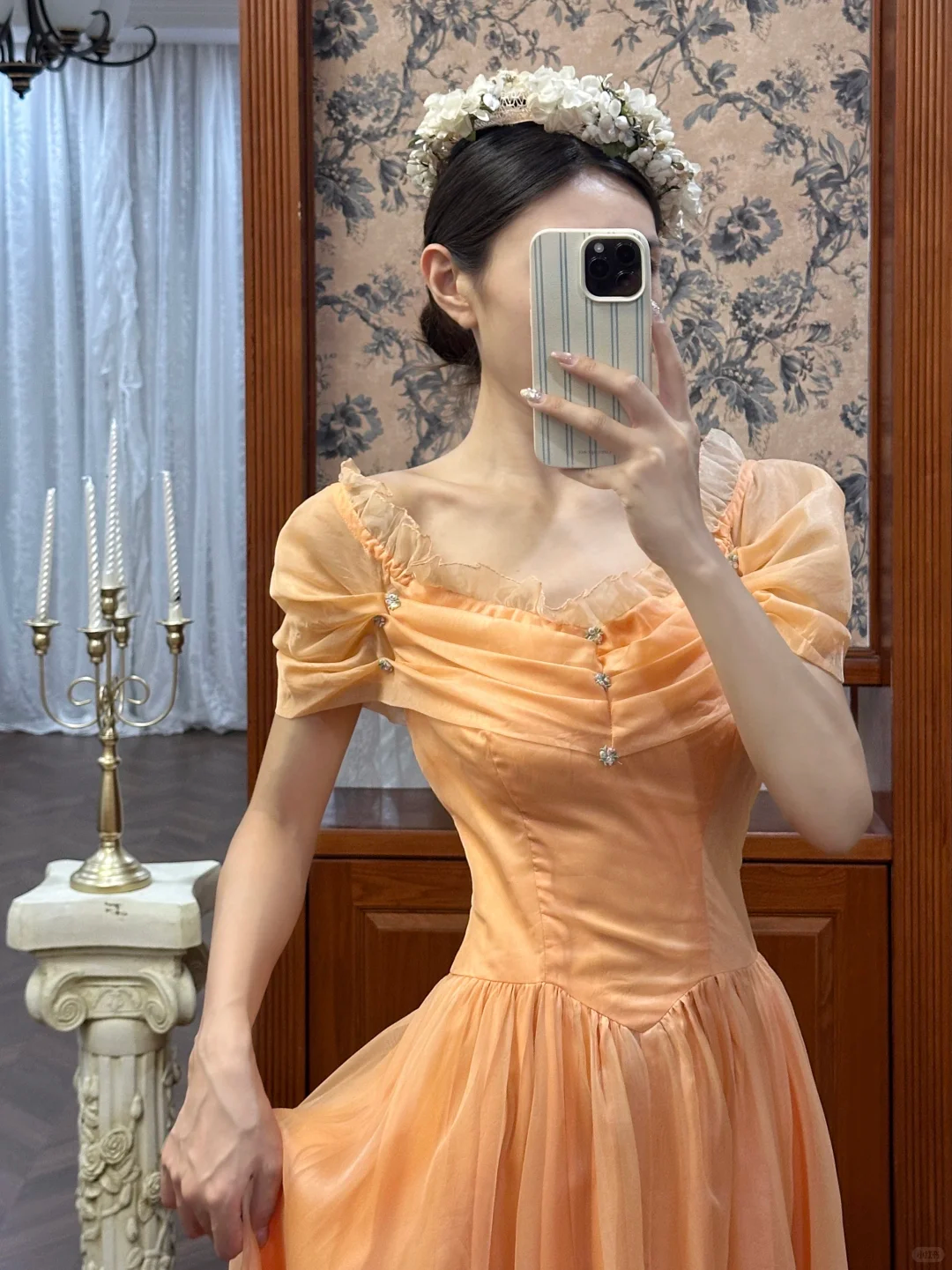 Robe de princesse en tulle pêche de rêve, manches bouffantes, robe de bal pour Sweet 16 ou Quinceañera DP7946