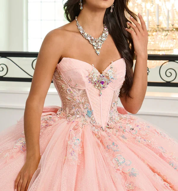 Elegant Off-the-Shoulder 3D Floral Applique Glitter Tulle Sweet 15 Quinceanera Ball Gown DP8174