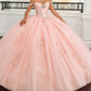 Elegant Off-the-Shoulder 3D Floral Applique Glitter Tulle Sweet 15 Quinceanera Ball Gown DP8174