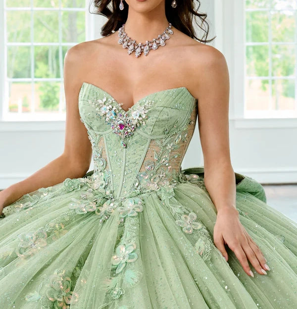 Elegant Off-the-Shoulder 3D Floral Applique Glitter Tulle Sweet 15 Quinceanera Ball Gown DP8174