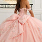 Elegant Off-the-Shoulder 3D Floral Applique Glitter Tulle Sweet 15 Quinceanera Ball Gown DP8174