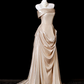 Vintage Champagne Strapless Prom Dress Sheath Evening Gown Satin Party Dress Long Formal Dress DP6907