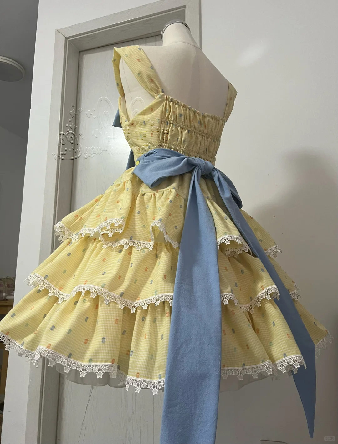 Cute Yellow Floral Lace Hem Design Tiered Party Dress Homecoming Dress DP6243