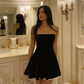 Black Strapless A-Line Velvet Lovely Mini Homecoming Dress, DP2984