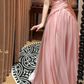 Vintage Pink Strapless Chiffon 3D Floral Draped Romantic Evening Gown DP7259