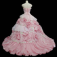 Enchanting Pink Strapless 3D Rose Applique Iridescent Fairycore Sweet 16 Quinceanera Ball Gown DP7280
