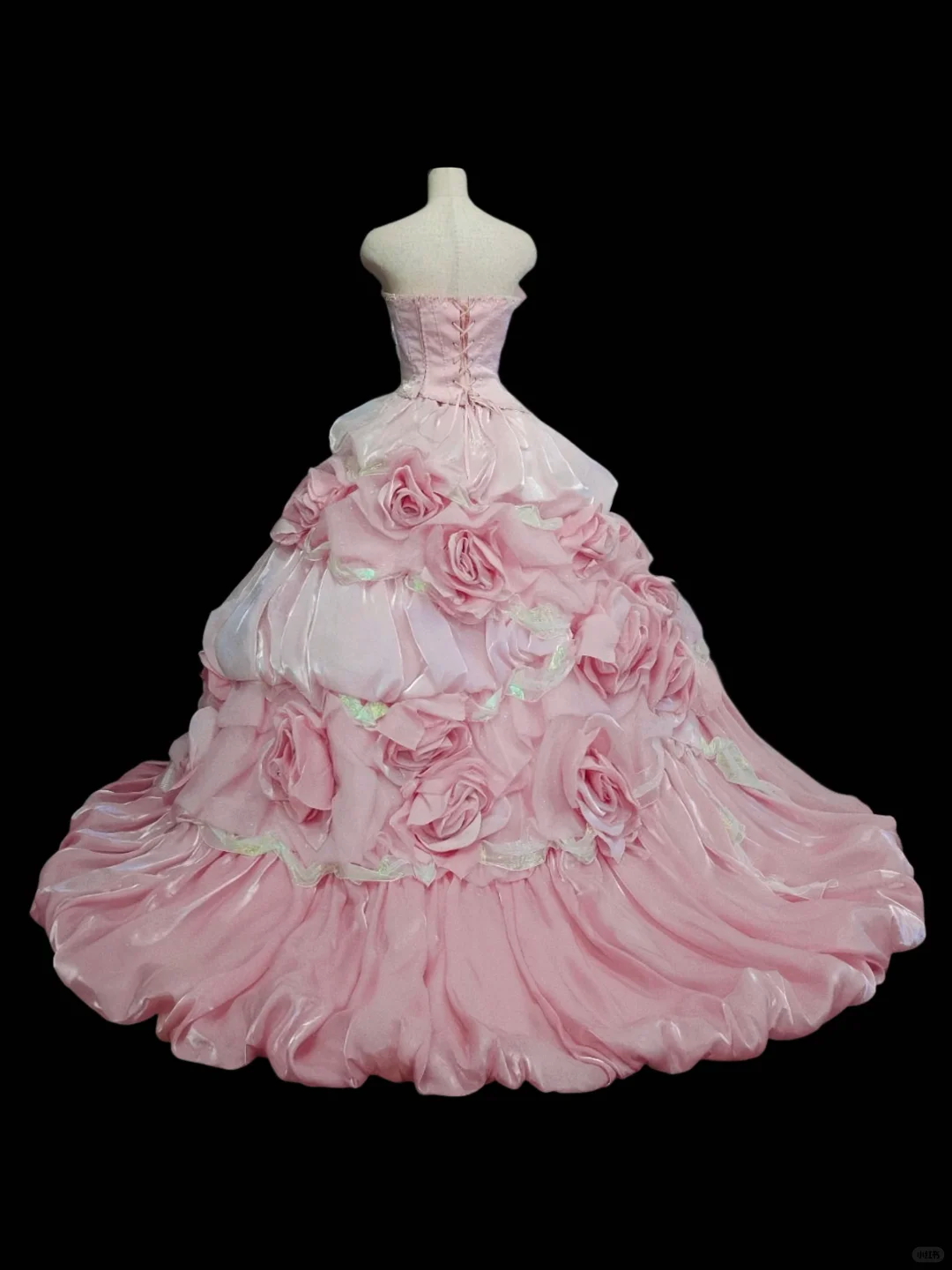 Enchanting Pink Strapless 3D Rose Applique Iridescent Fairycore Sweet 16 Quinceanera Ball Gown DP7280