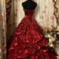 Vintage Burgundy Satin Beaded Ruffled Layers Strapless Quinceanera Sweet 15 Ball Gown DP7176