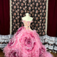 Rosa Quinceanera-Kleid mit 3D-Blumen und Perlen, Abend- und Ballkleid, DP6267