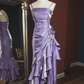 Sky Blue Straps Vintage Floral Asymmetrical Hem Long Prom Dress, DP3138