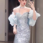 Elegant Shiny Sequin Off-the-shoulder Mermaid Long Prom Dress Party Dress Evening Dress DP6464