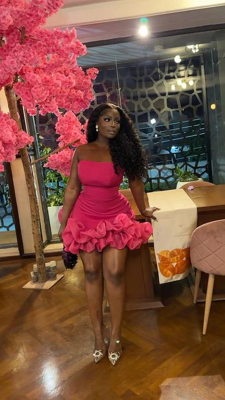 Fuchsia Strapless Sheath Black Girl Short Party Dress, DP2730 – DSProm