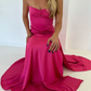 Elegant Satin Prom Dress Sheath Spaghetti Strap Evening Gown High Slit Party Dress Long Formal Dress DP6720