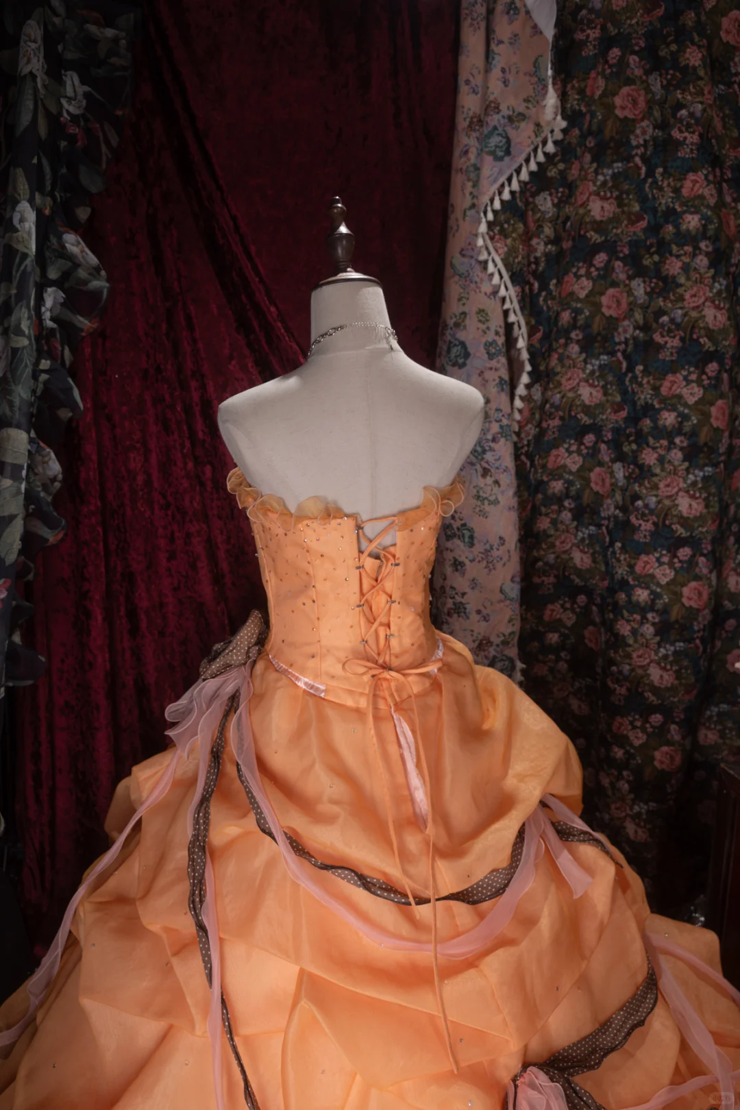 Glamorous Orange Off-the-Shoulder Beaded Ruffled Tulle Ball Gown DP8350