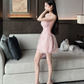 Elegant Pink 3D Floral Lace Sleeveless A‑Line Homecoming Dress DP8814