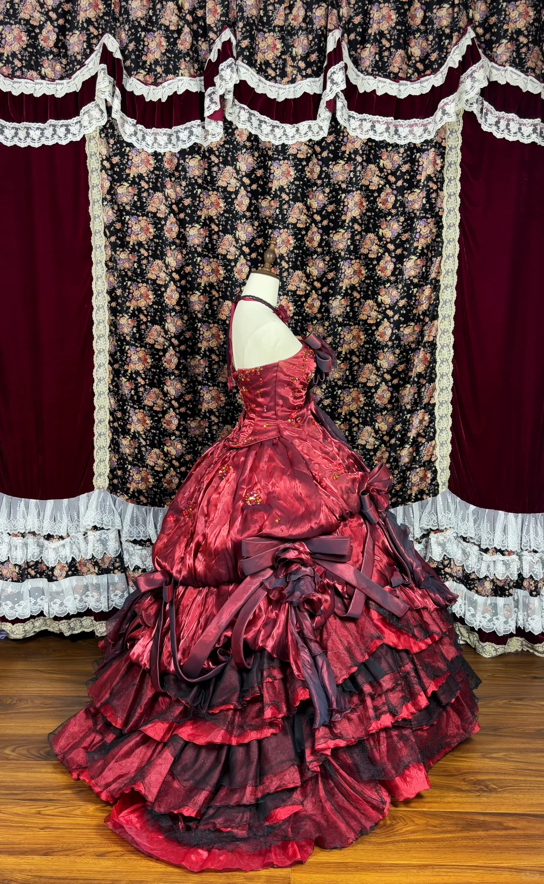 Gorgeous Burgundy Satin Sweet 16 Quinceanera Strapless A-Line Floor-length Prom Dress Birthday Dress Evening Dress Ball Gown DP6421