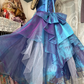 Vintage Strapless Blue Embroidered Bodice Evening Gown Layered Tulle Prom Dress DP8335