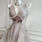 Elegant Ruffled Layered V-Neck Beaded Tiered Evening Dress DP8398