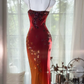 Vintage Beaded Sparkling Long Chiffon Spaghetti Strap Luxury Ball Gown Evening Dress Prom Dresses DP6004