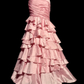 Vintage Pink Satin Sweetheart Neckline Beaded Mermaid Ruffled Tiered Evening Gown DP7353