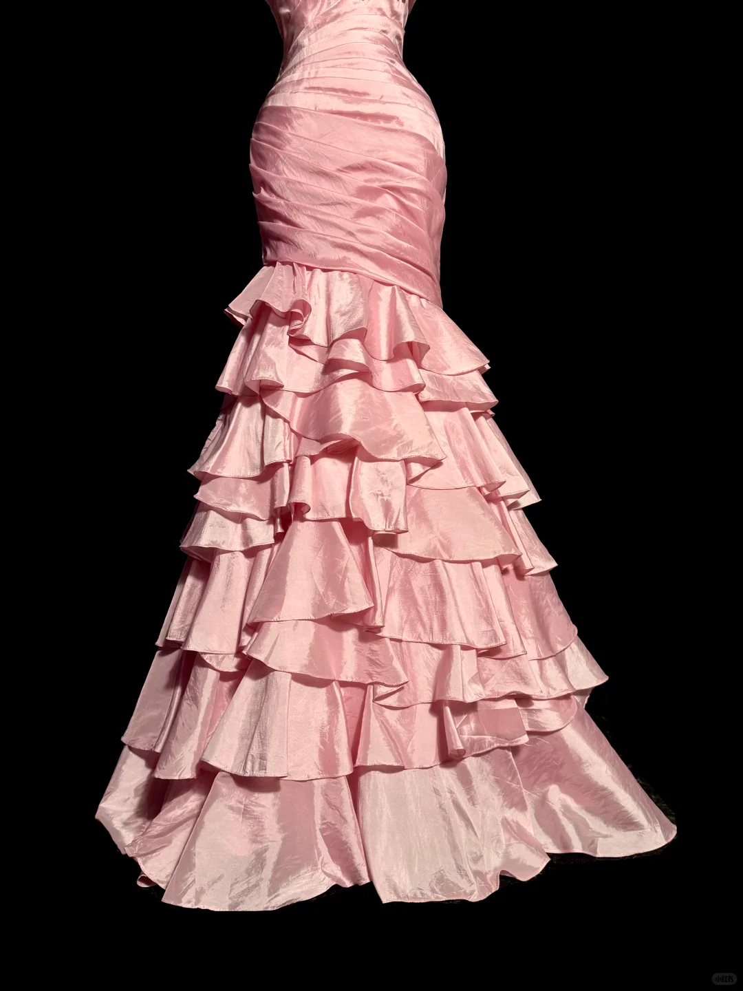 Vintage Pink Satin Sweetheart Neckline Beaded Mermaid Ruffled Tiered Evening Gown DP7353