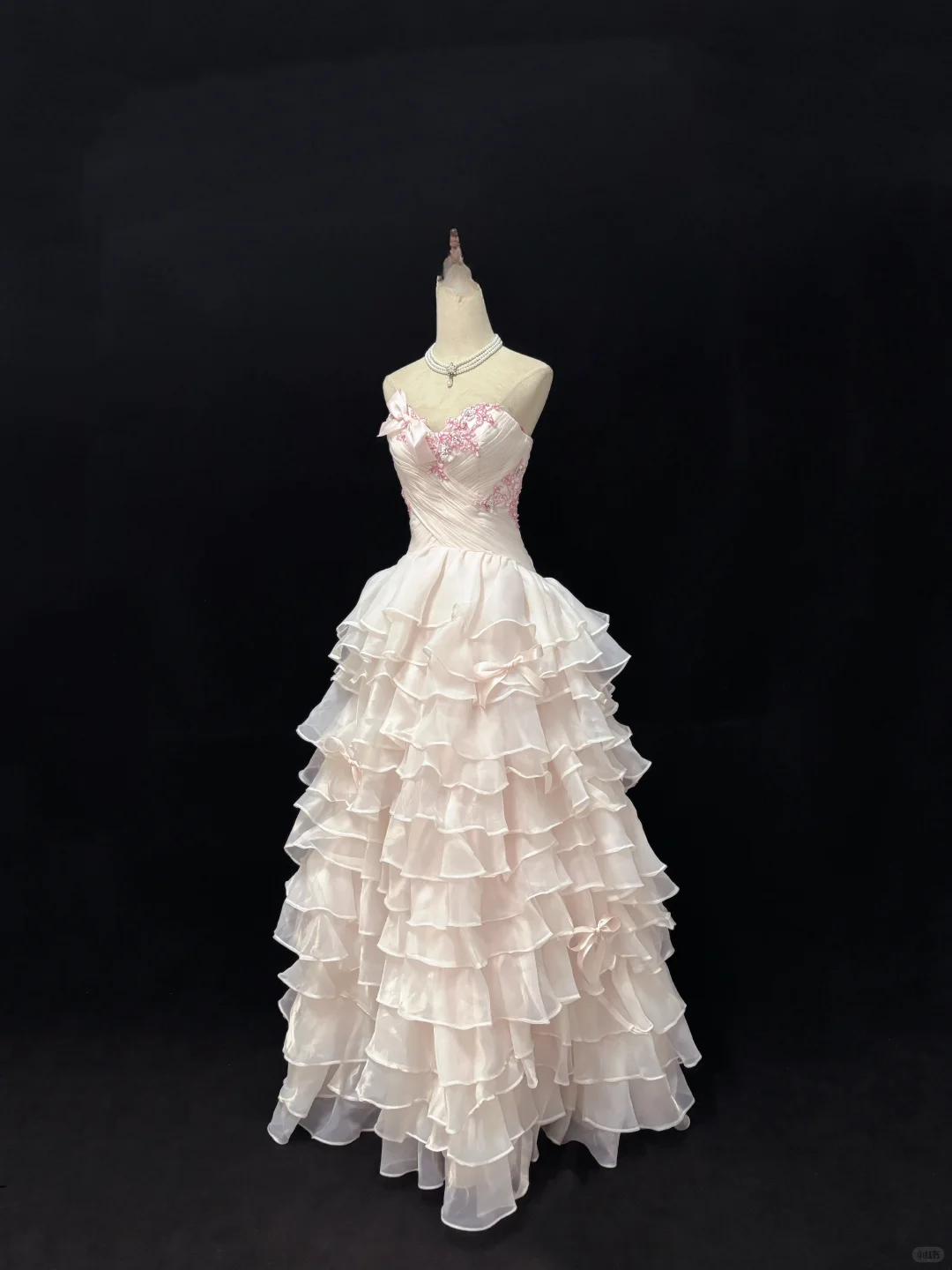 Chic Pink Strapless Floral Beaded Tiered Ruffles Sweet 16 Quinceanera Ball Gown DP7367