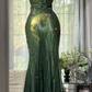 Glamorous Dark Green Halter Neck Mermaid Embroidery Evening Gown Beaded Chiffon Formal Dress DP7083