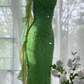 Vintage Shiny Sequin Green Spaghetti Strap Design A-line Romantic Chiffon Evening Dress Prom Dress DP6026