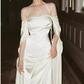 Elfenbeinfarbenes schulterfreies Maxikleid, rückenfreies langes Partykleid aus Satin, DP3605