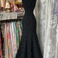 Vintage Black V-neck Exquisite Embroidery Design Elegant Mermaid Long Evening Dress Prom Dresses DP6208