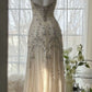 Elegantes Meerjungfrauen-Abendkleid DP8157 mit champagnerfarbenen Perlen und Spaghettiträgern