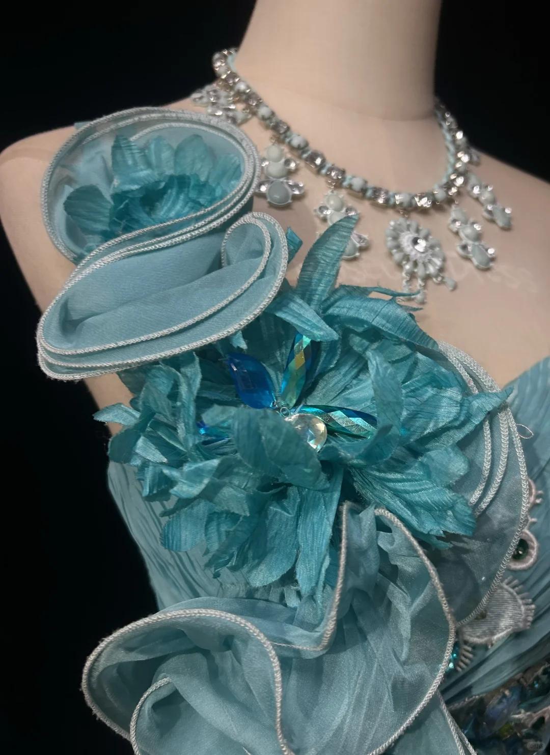 Glamorous Turquoise Strapless Mermaid Evening Gown with 3D Floral Applique Sequin Lace Train Prom Dress DP7288