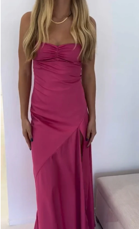 Elegant Satin Prom Dress Sheath Spaghetti Strap Evening Gown High Slit Party Dress Long Formal Dress DP6720