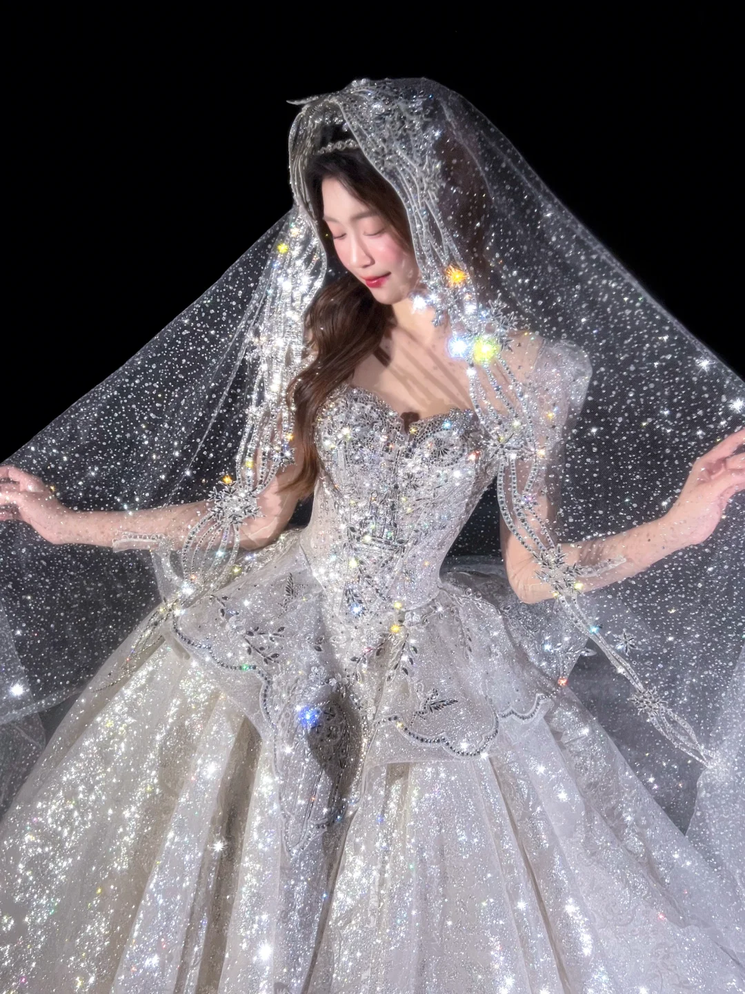 Robe de mariée bustier en tulle scintillant à sequins DP7128