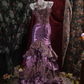 Vintage Purple Beaded Mermaid Evening Gown Tiered Ruffle Lace Prom Dress DP8342