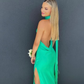 Green Halter Backless Long Party Dress with Slit,DP1876