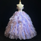 Robe de bal élégante lilas sans bretelles, à volants superposés et applications florales, coupe trapèze, pour quinceañera DP7109