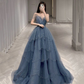 A-Line Princess Grey Beaded Long Formal Dress,DS0377